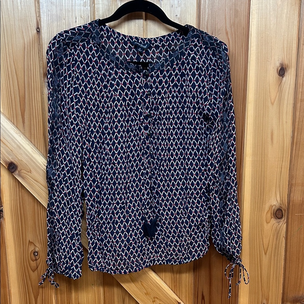 Lucky Brand Navy and White Patterned Blouse